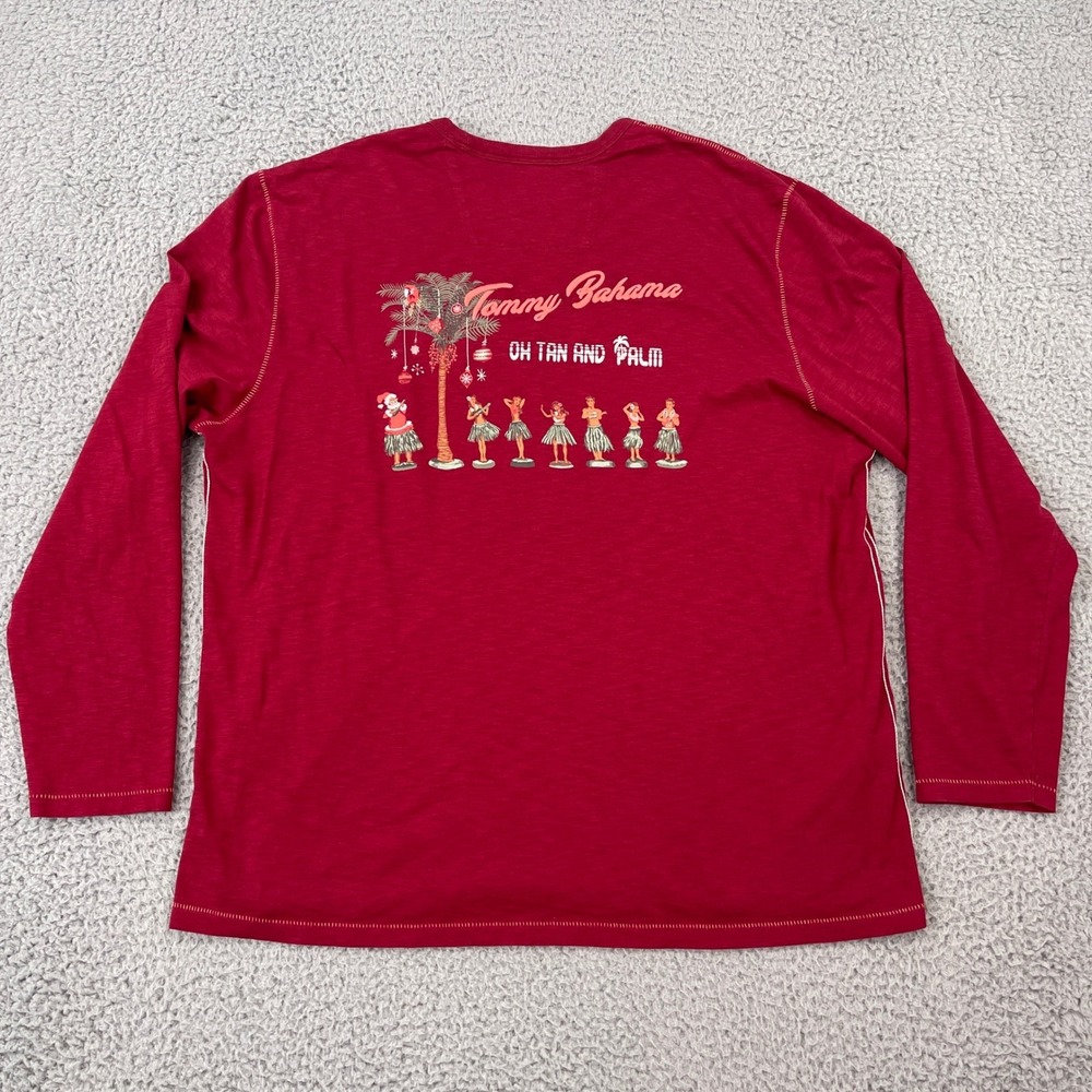Tommy Bahama T-Shirt Mens XXL Red Long Sleeve Oh Tan and Palm Pima Cotton Tee